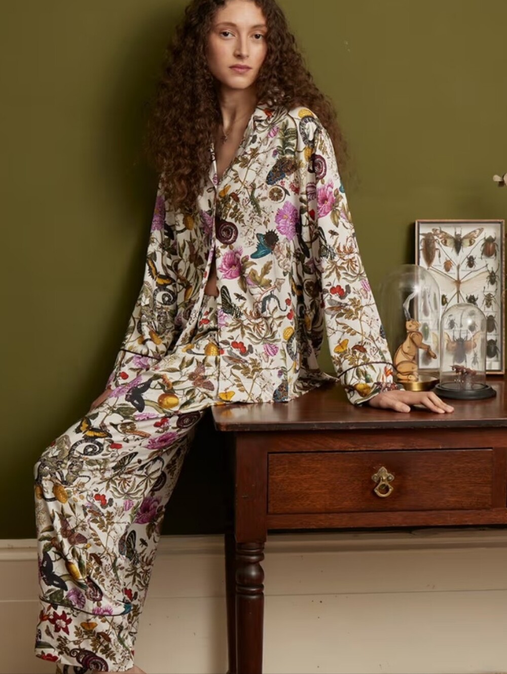 Fable England Floral Pajama Set in Ivory and Multicolor
